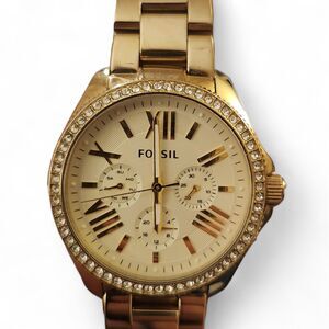 Fossil AM4482 Gold Crystal Bezel Multifunction Roman Dial Women's Watch
